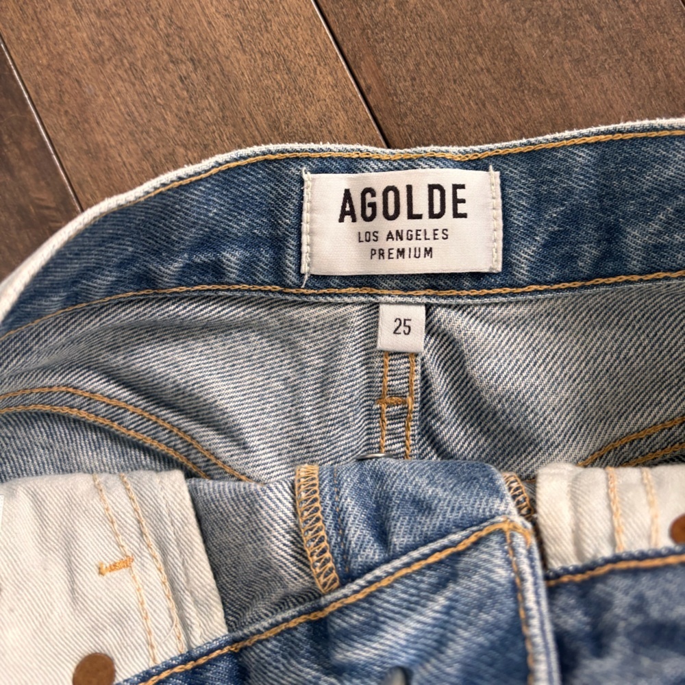 Agolde Blue Distressed Jean Shorts - Picture 3 of 6